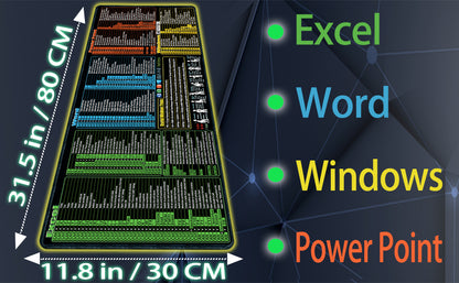 Excel/Word/Power Point/Windows Mouse pad,Non-Slip Large Gaming Office pc Desk mat Over 200 Keyboard Shortcuts Mousepad
