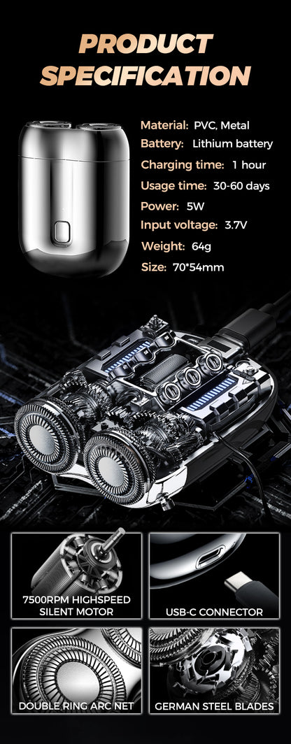 Mini Double Head Electric Shave Magnetic Suction Men's USB Rechargeable Portable Waterproof Shaver