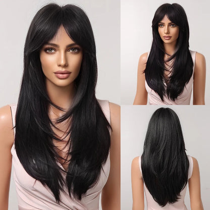 CharmSource Blonde Long Hair Natural Straight Wig, Synthetic Wigs  for Women Daily Party High Density