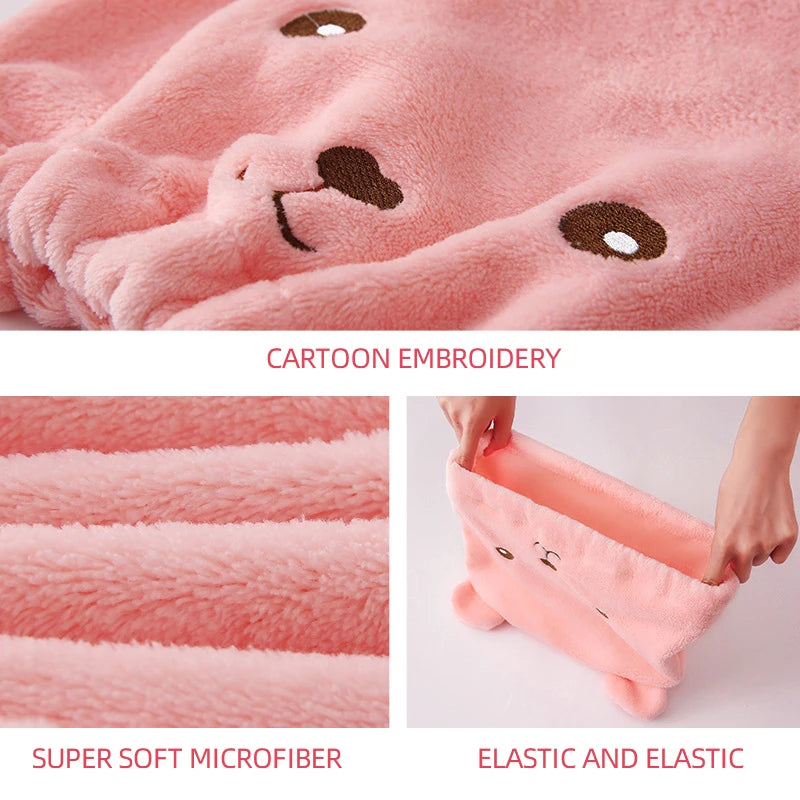1pc Hair Drying Cap, Soft Absorbent Wrapped Cartoon Bear Design, Reusable Bathroom Essential for Women & Girls