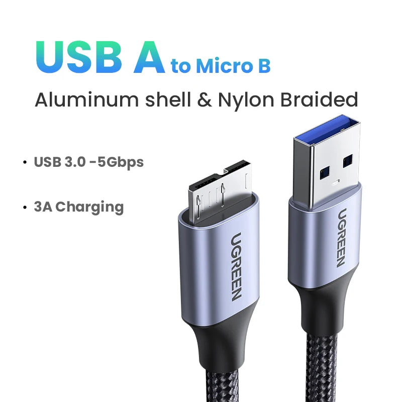 USB C to Micro B 3.0 Cable, 5Gbps 3A, Fast Data Sync Cord For Macbook Hard Drive Disk HDD, SSD Case USB Type C Micro B Cable ,UGREEN