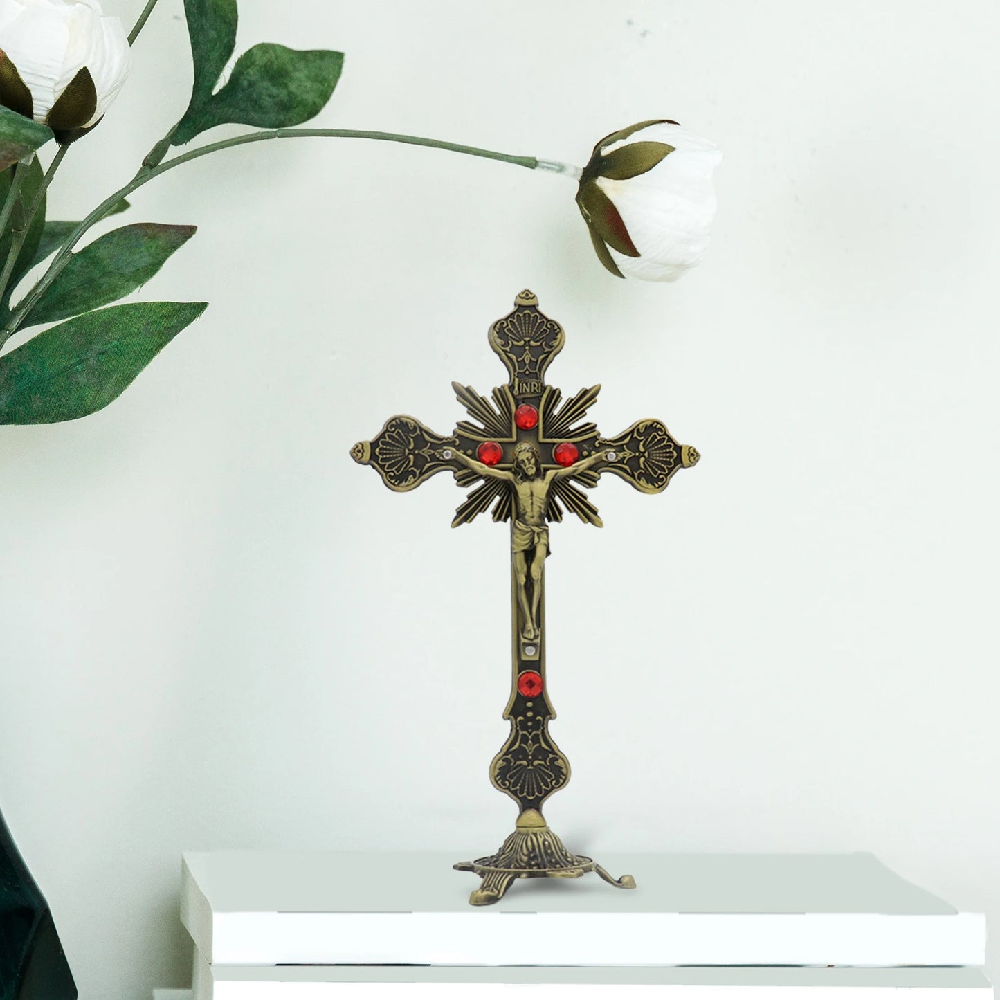 Jesus Crucifix Sculpture, Jesus Cross Statue Catholic Figurine Standing Crucifix for Home Altar, Living Room, Table, Bedroom