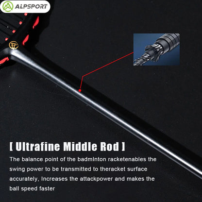 MH-V5 5U 75g Wave Legal Original Max 38lbs 100% Full Carbon Fiber Torsion Frame Badminton Racket, Novice Professional, ALPSPORT