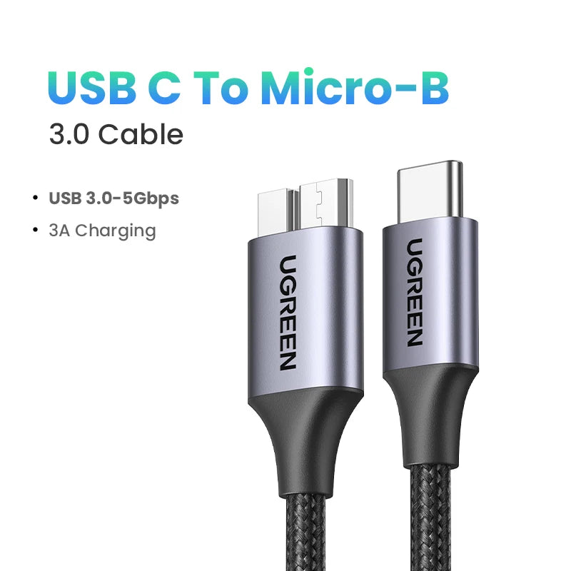 USB C to Micro B 3.0 Cable, 5Gbps 3A, Fast Data Sync Cord For Macbook Hard Drive Disk HDD, SSD Case USB Type C Micro B Cable ,UGREEN