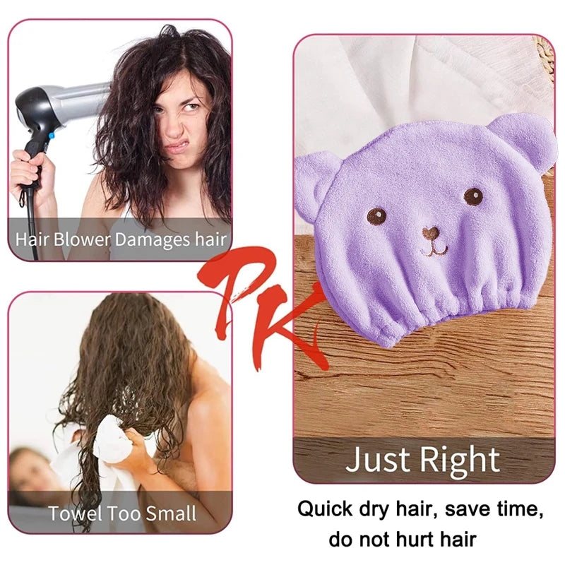 1pc Hair Drying Cap, Soft Absorbent Wrapped Cartoon Bear Design, Reusable Bathroom Essential for Women & Girls