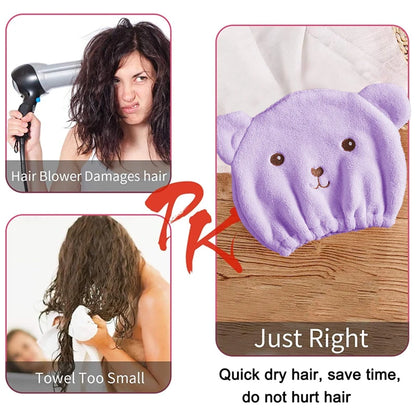 1pc Hair Drying Cap, Soft Absorbent Wrapped Cartoon Bear Design, Reusable Bathroom Essential for Women & Girls