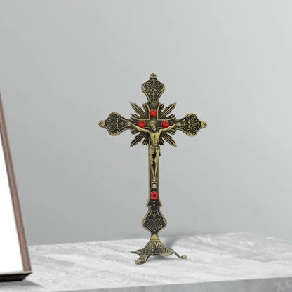 Jesus Crucifix Sculpture, Jesus Cross Statue Catholic Figurine Standing Crucifix for Home Altar, Living Room, Table, Bedroom