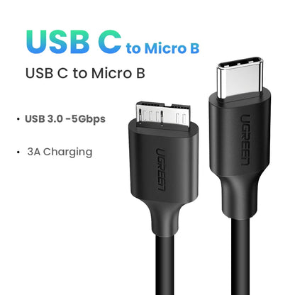 USB C to Micro B 3.0 Cable, 5Gbps 3A, Fast Data Sync Cord For Macbook Hard Drive Disk HDD, SSD Case USB Type C Micro B Cable ,UGREEN
