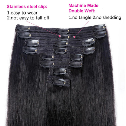 Clip In Hair Extensions Real Human Hair Color #4 Chocolate Brown Clip In Hair Extensions 8pcs Hair Natural Black Color 26 Inches