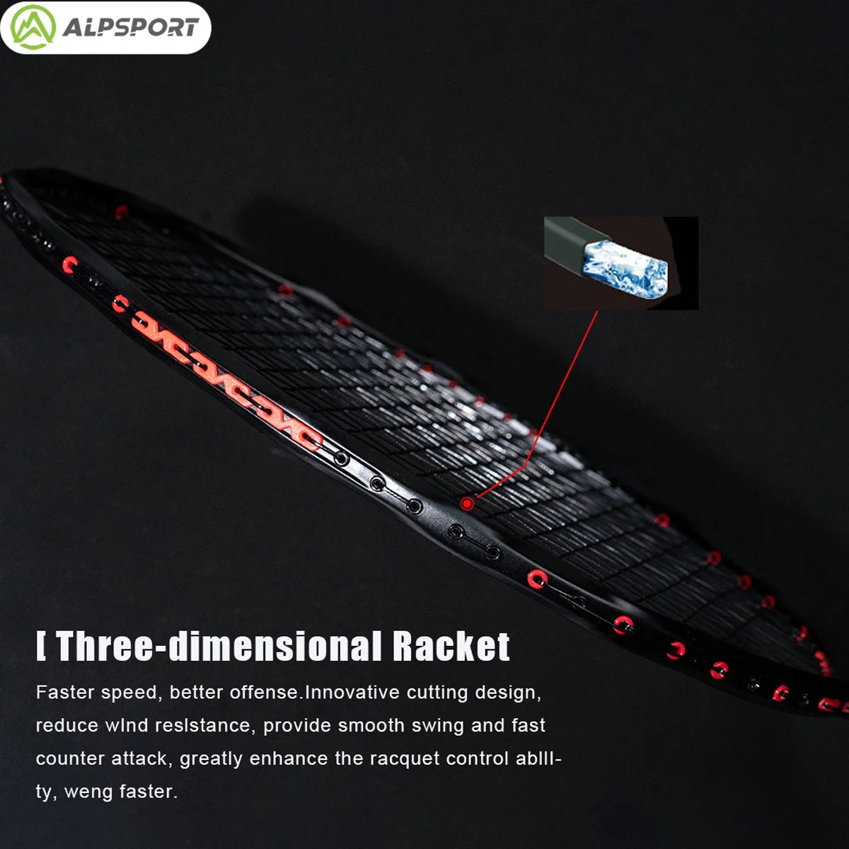 MH-V5 5U 75g Wave Legal Original Max 38lbs 100% Full Carbon Fiber Torsion Frame Badminton Racket, Novice Professional, ALPSPORT