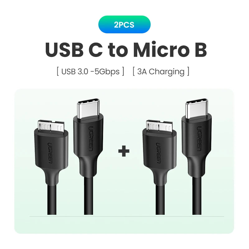 USB C to Micro B 3.0 Cable, 5Gbps 3A, Fast Data Sync Cord For Macbook Hard Drive Disk HDD, SSD Case USB Type C Micro B Cable ,UGREEN