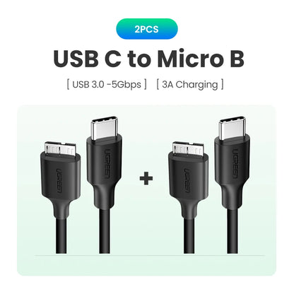 USB C to Micro B 3.0 Cable, 5Gbps 3A, Fast Data Sync Cord For Macbook Hard Drive Disk HDD, SSD Case USB Type C Micro B Cable ,UGREEN
