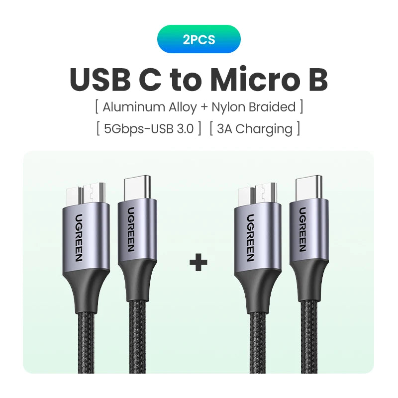 USB C to Micro B 3.0 Cable, 5Gbps 3A, Fast Data Sync Cord For Macbook Hard Drive Disk HDD, SSD Case USB Type C Micro B Cable ,UGREEN