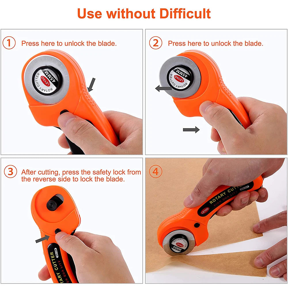 Sewing Rotary Cutter Kit: 45mm Rotary Cutter with 5 Blades, Cutting Mat, Patchwork Ruler, Precision Knife for Sewing, Quilting, Crafts