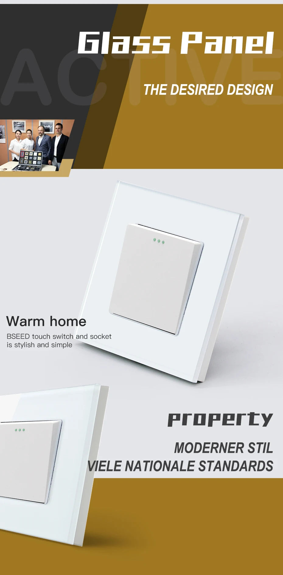 BSEED Mechanical Wall Light Push Switch 1/2Gang 1Way Automatic Rebound Switches Button With Glass Frame 250V