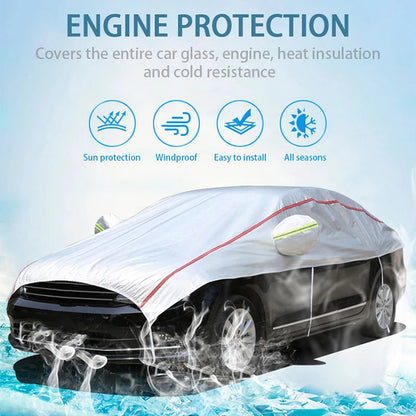 Universal Half Car Cover, Waterproof Outdoor Cover, Oxford Sun Rain Uv Protection, Dustproof Snowproof Car Body Cover for SUV Sedan