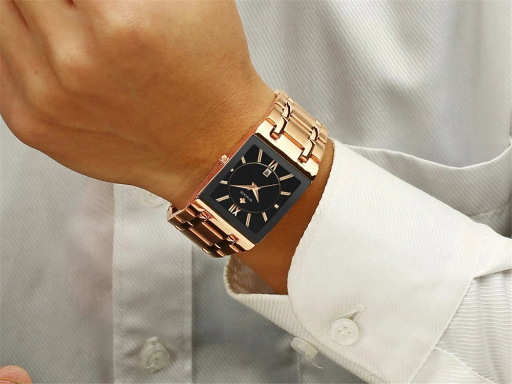 New Fashion Watches For Men, WWOOR Luxury Square Blue Men's Wristwatch, Stainless Steel Waterproof Quartz Clock, Male, Relogio Masculino