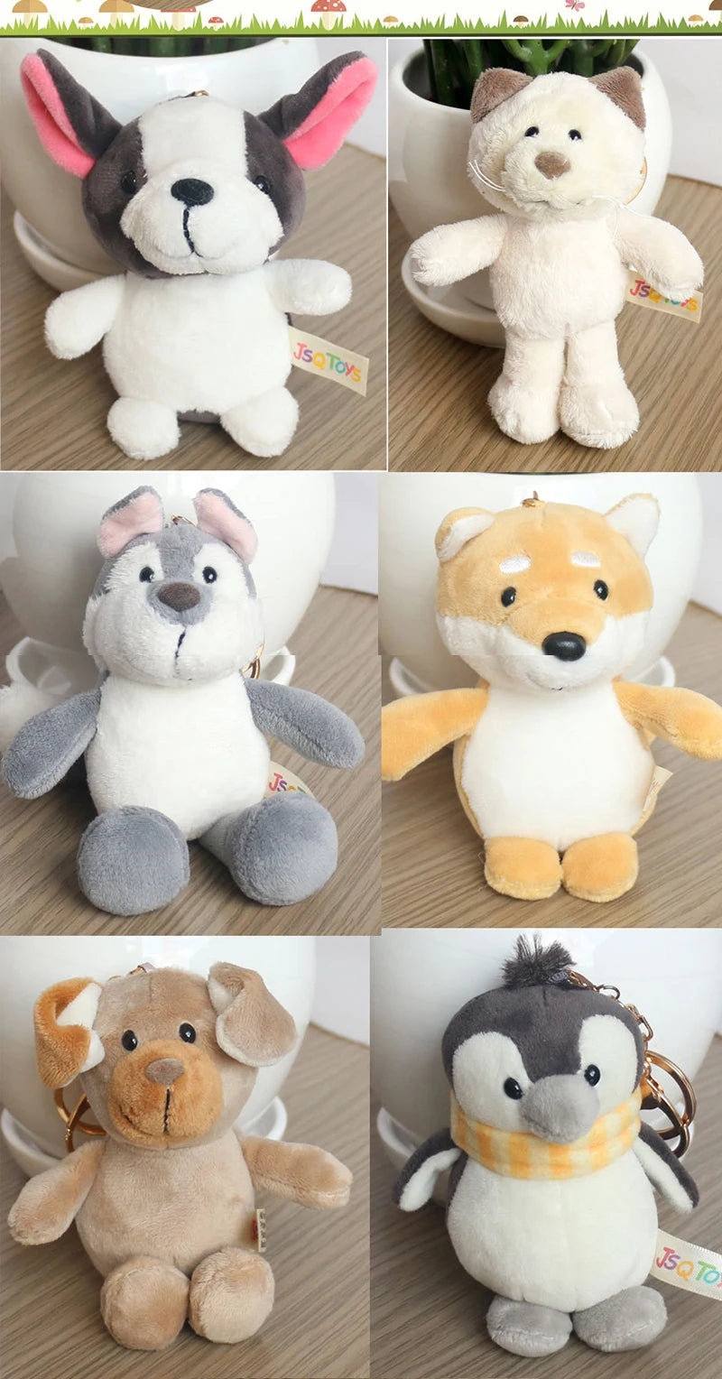 Cute Cartoon Animal Plush Keychain 15cm Turtle Elephant Tiger Lion Hippo Raccoon Bulldog Cat Penguin Monkey Plush Toy