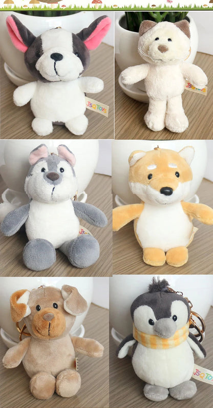 Cute Cartoon Animal Plush Keychain 15cm Turtle Elephant Tiger Lion Hippo Raccoon Bulldog Cat Penguin Monkey Plush Toy