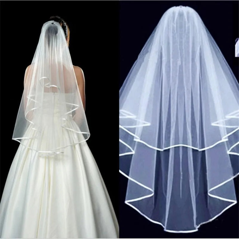 Short Simple Wedding Veil Tulle, Two Layer With Comb, White Ivory Bridal Veil for Bride for Marriage, Wedding Accessories