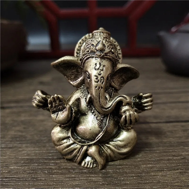 Bronze Color Lord Ganesha Statue, Buddha Ornaments, Elephant Hindu God Sculpture Figurines For Home Office Decoration, Buddha Statues
