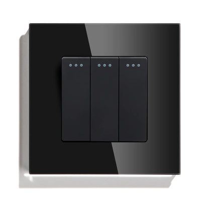 BSEED Mechanical Wall Light Switch Button Switch 1/2/3Gang 1Way Crystal Glass Panel Power Switch Switch On Off 250V White Black