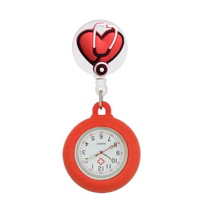 Retractable Hospital Medical Icon Love Heart Badge Reel Cartoon, Nurse Doctor Pocket Watch, Hang Clips Quartz Watches Clock