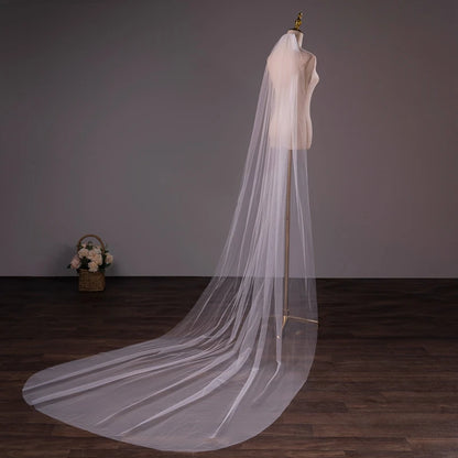 Wholesale Soft Tulle 3-Meter 5-Meter White Ivory Voile Mariée Long Wedding Veil with Metal Comb Bridal Headwear Vestido De Noiva