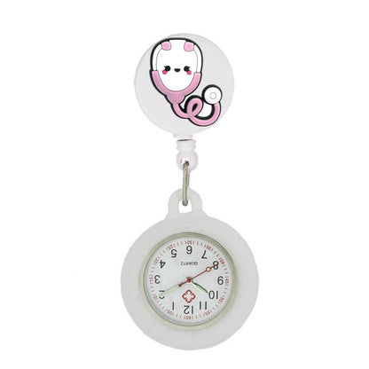 Retractable Hospital Medical Icon Love Heart Badge Reel Cartoon, Nurse Doctor Pocket Watch, Hang Clips Quartz Watches Clock