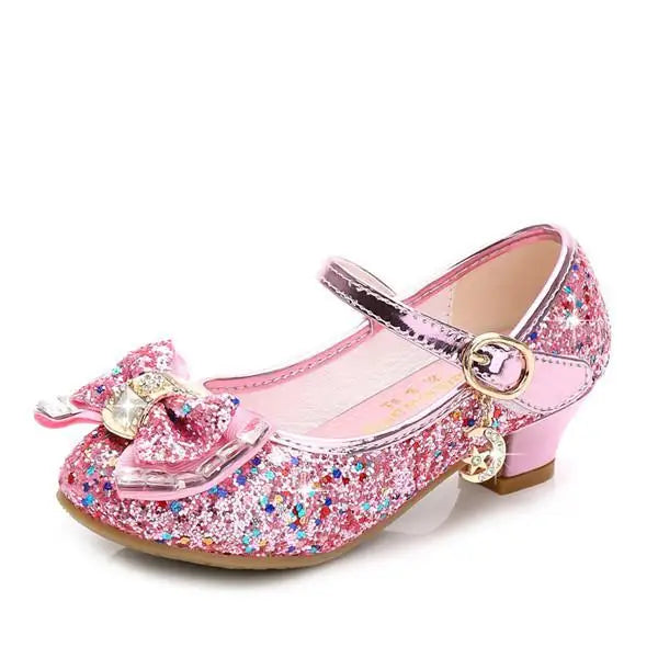 Classic Bow Girl PU Leather Shoes For Girls Party Dance Children Kids Shoes 3-14 Years Princess High Heels Child Wedding Shoes