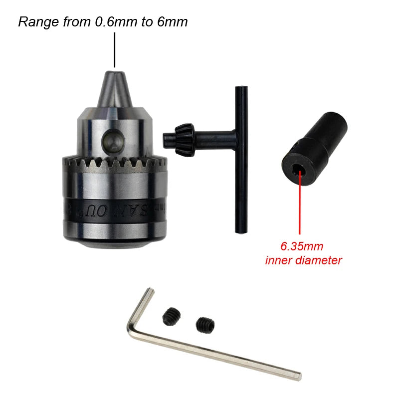Mini Electric Drill Chuck Threaded  Clamp 0.6mm-6mm B10 Mount Taper Connector Rod Motor Shaft with Adapter Key Wrench Power Tool