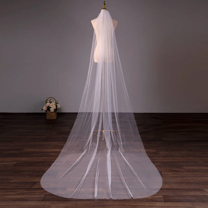 Wholesale Soft Tulle 3-Meter 5-Meter White Ivory Voile Mariée Long Wedding Veil with Metal Comb Bridal Headwear Vestido De Noiva
