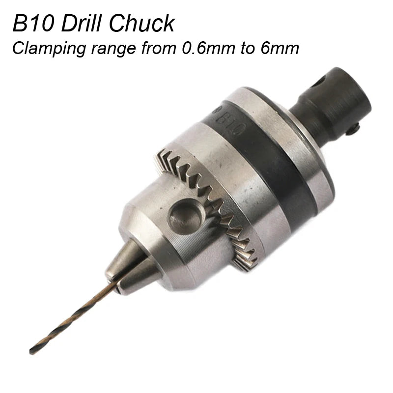 Mini Electric Drill Chuck Threaded  Clamp 0.6mm-6mm B10 Mount Taper Connector Rod Motor Shaft with Adapter Key Wrench Power Tool