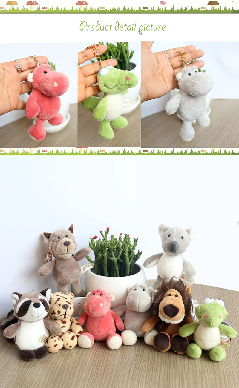 Cute Cartoon Animal Plush Keychain 15cm Turtle Elephant Tiger Lion Hippo Raccoon Bulldog Cat Penguin Monkey Plush Toy