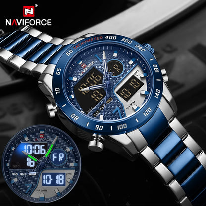 NAVIFORCE Luxury Brand Men's Wrist Watch Military Digital Sport Watches For Men Steel Strap Quartz Clock Male Relogio Masculino
