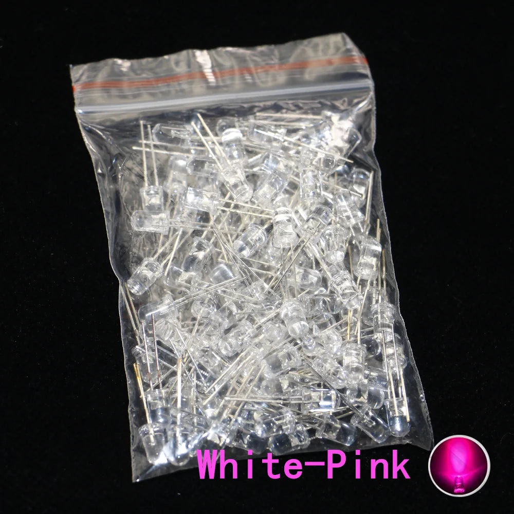 100pcs, 5mm LED Diode, 5mm Assorted Kit, White Green Red Blue Yellow Orange Pink Purple Warm white DIY Light Emitting Diode