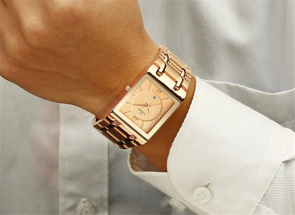 New Fashion Watches For Men, WWOOR Luxury Square Blue Men's Wristwatch, Stainless Steel Waterproof Quartz Clock, Male, Relogio Masculino