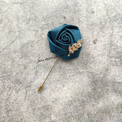 Groom Boutonniere Lapel Pins, Wedding Corsage Suit Buttonhole Silk Roses Gold Leaves Men Women Brooch Flowers, Mariage Accessories