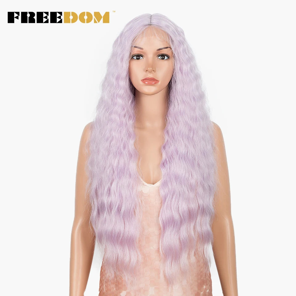 Synthetic Lace Front Wig, Long Deep Wavy Ombre Blonde Ginger Lace Wigs For Black Women, Heat Resistant Cosplay Wigs, FREEDOM