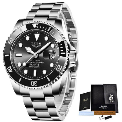 Luxury Fashion Diver Watch For Men, 30ATM Waterproof Date Clock, Sports Watch For Mens, Quartz Wristwatch, Relogio Masculino, LIGE Top Brand