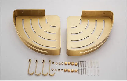 Corner Shelf, Wall Mounted Bathroom Shelf, Brushed Gold Aluminum Bath Shower Shelf, Bath Shampoo Holder Corner shelf