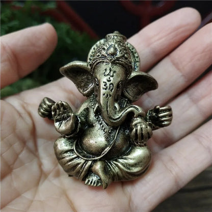 Bronze Color Lord Ganesha Statue, Buddha Ornaments, Elephant Hindu God Sculpture Figurines For Home Office Decoration, Buddha Statues