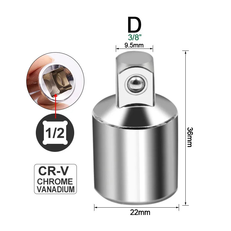 Ratchet Wrench Socket Converter Sleeve Head Adapter 1/2" (Female) to 3/8" (Male), 3/8" (Female) to 1/4" (Male), 1/4" (Female) to 3/8" (Male), 3/8" (Female) to 1/2" (Male) Stainless Steel