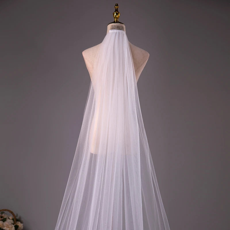 Wholesale Soft Tulle 3-Meter 5-Meter White Ivory Voile Mariée Long Wedding Veil with Metal Comb Bridal Headwear Vestido De Noiva