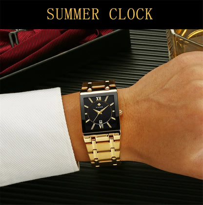 New Fashion Watches For Men, WWOOR Luxury Square Blue Men's Wristwatch, Stainless Steel Waterproof Quartz Clock, Male, Relogio Masculino