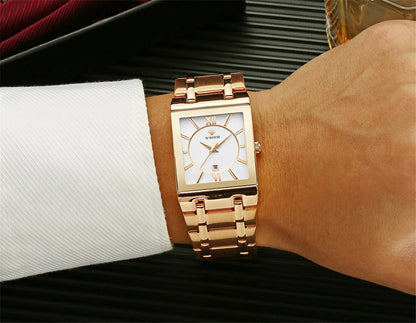 New Fashion Watches For Men, WWOOR Luxury Square Blue Men's Wristwatch, Stainless Steel Waterproof Quartz Clock, Male, Relogio Masculino