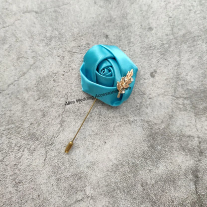 Groom Boutonniere Lapel Pins, Wedding Corsage Suit Buttonhole Silk Roses Gold Leaves Men Women Brooch Flowers, Mariage Accessories