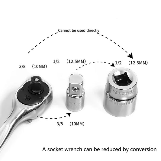 Ratchet Wrench Socket Converter Head Sleeve Adapter, 1/2" Big Fly To 3/8" 1/4" Hand Tools