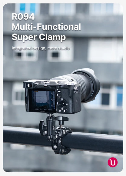 Metal Super Clamp with Double Ball Head, Magic Arm Clamp with 1/4" 3/8" Hole for DSLR Camera Monitor Light Mic Mount, Ulanzi R094