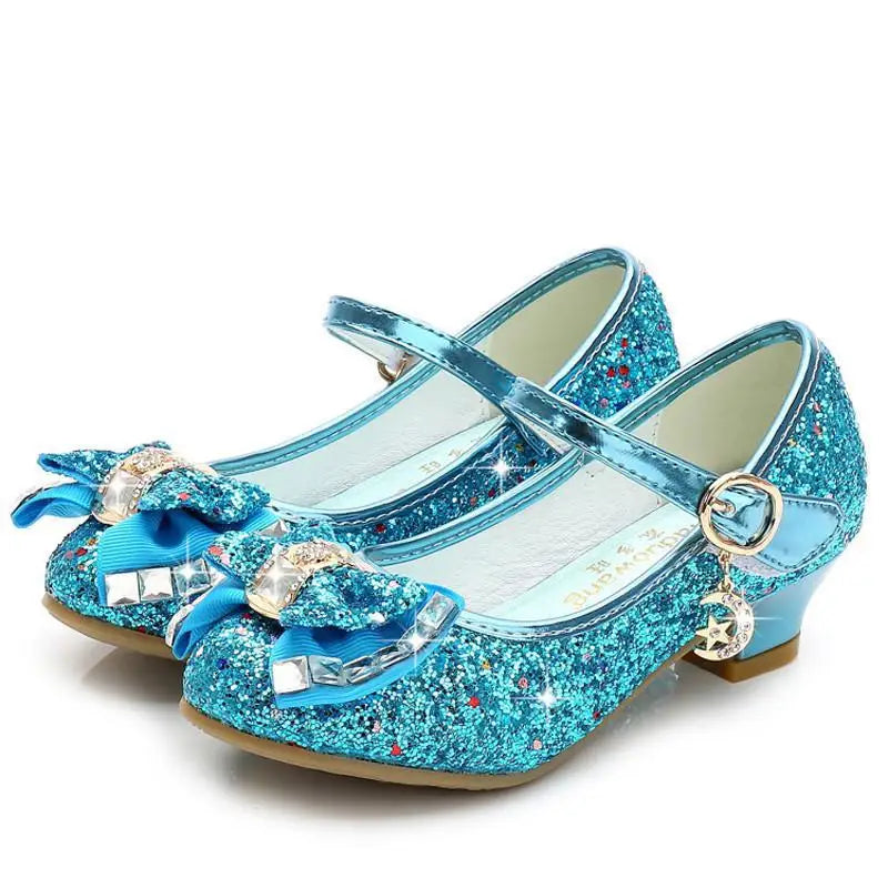 Classic Bow Girl PU Leather Shoes For Girls Party Dance Children Kids Shoes 3-14 Years Princess High Heels Child Wedding Shoes